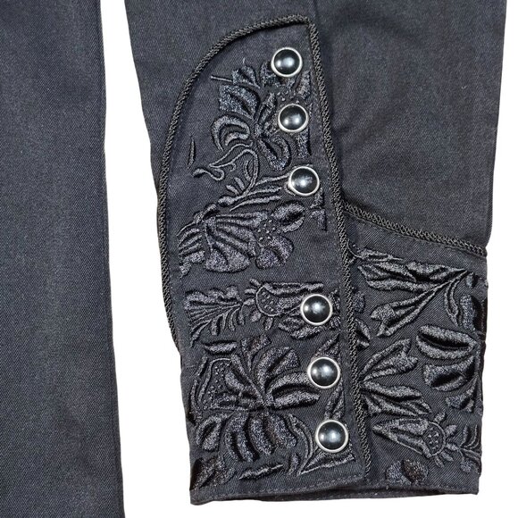 Scully Western Embroidered Flora Flowers Black Button-Up Shirt Medium - Picture 12 of 16